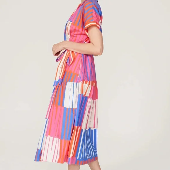 Hutch Rosen Dress Playful Stripes Midi Wrap Dress Size large - Picture 2 of 3